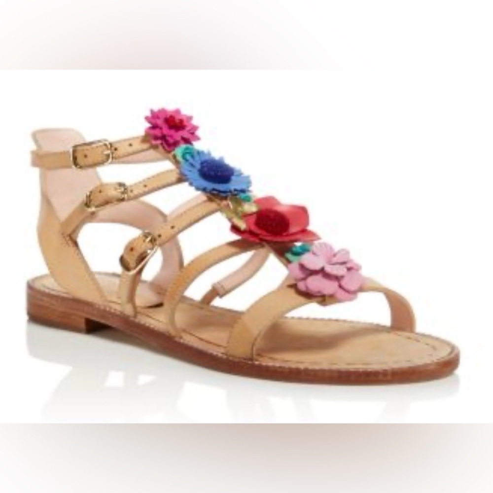 Kate Spade Sadia Tan Sandals with Multicolor Floral Details in Size 9.5